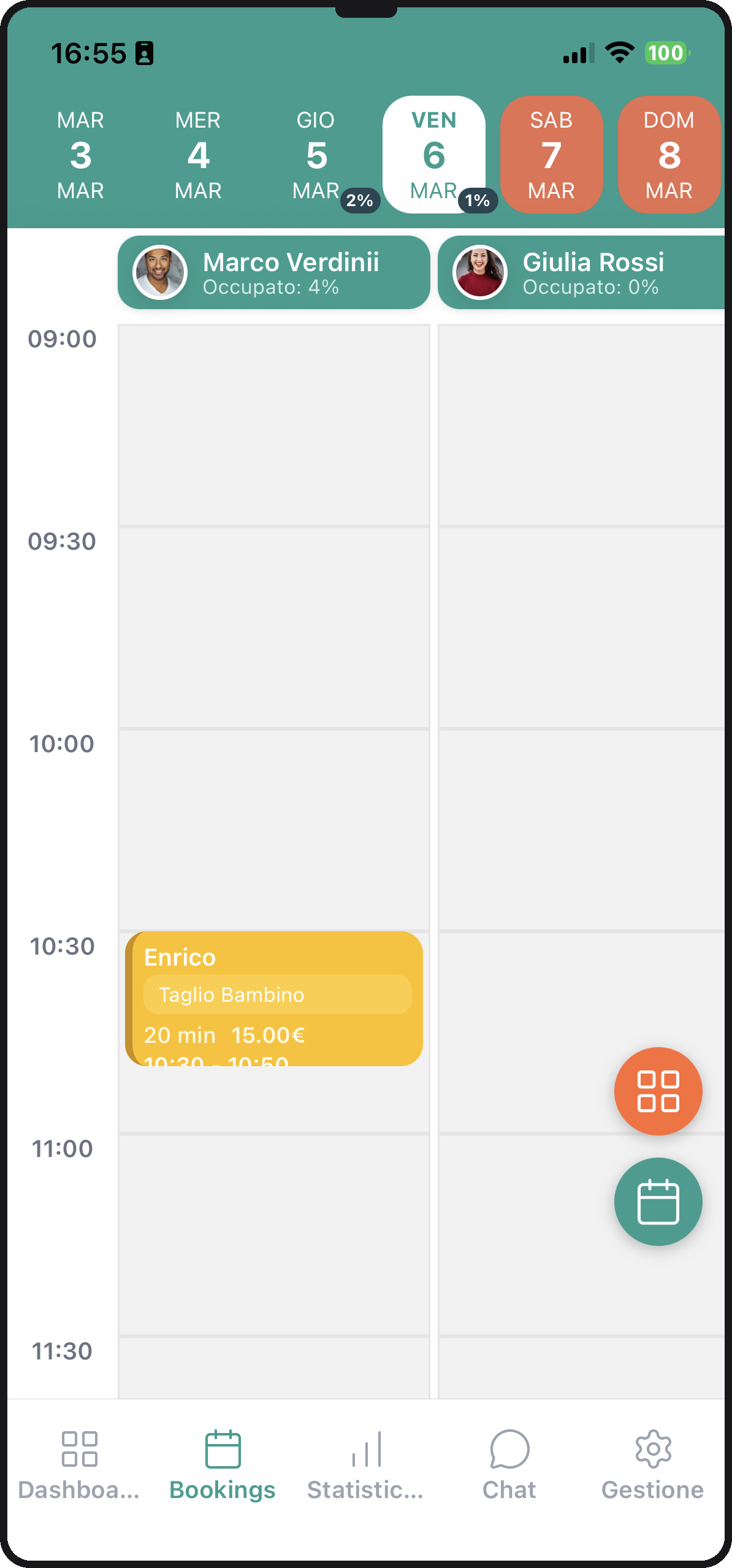 Cutye Bookings - calendario prenotazioni
