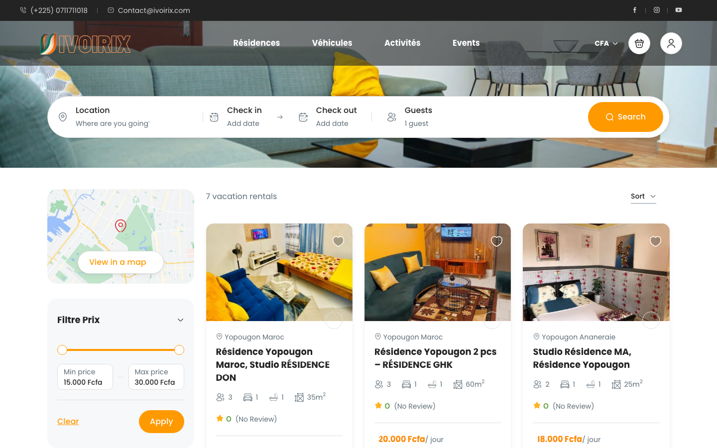 Ivoirix - Catalogo Residences con mappa e filtri